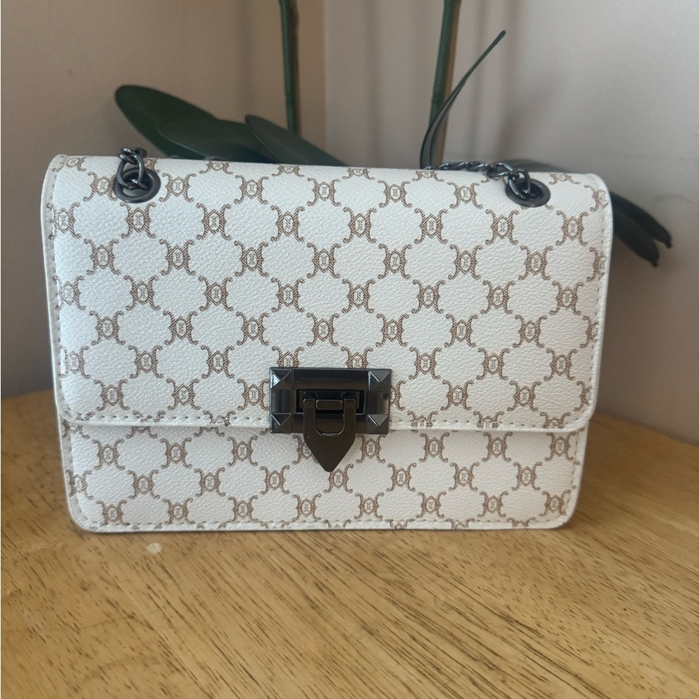 Elegant White and Brown Patterned Women's Bag